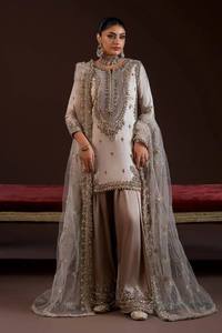 Ensemble Salwar Kameez en Soie Taupe Longueur Genou Séchage Rapide avec Broderie Manuelle Lourde et Dupatta en Organza – Luxe pour Mariage Islamique et Fêtes - Product Image 3