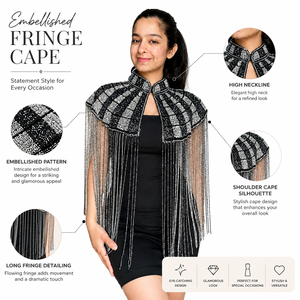 Cape à franges noire et argentée pour femme, idéale pour les fêtes, la scène, les soirées et les occasions élégantes - Product Image 6