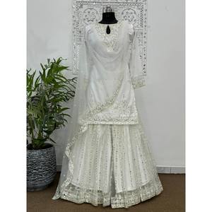 Designer Women's Sets Sharara <b>Top</b> with Embroidery and <b>Sequins</b> Work Including Dupatta in Size 2XL - Product Image 3