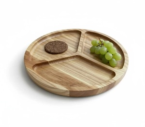 Round Wooden Divided 3 Section <b>Snack</b> <b>Tray</b> Ash Wood Serving Platter Rustic Portable Catering Charcuterie Board - Product Image 6