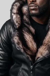 Chaqueta de Cuero con Capucha B3 de Piel de Oveja Negra para Hombre - Product Image 2