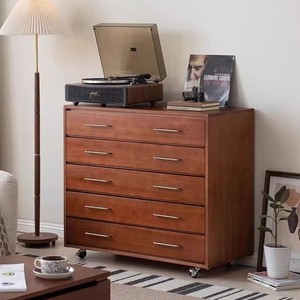 Moderno y Lujoso Armario Alto de Madera Maciza, Armario de Almacenamiento con 5 Cajones para Dormitorio, Sala de Estar, Apartamento - Product Image 1