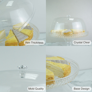 Plateau à gâteau transparent en plastique anti-poussière, qualité alimentaire, similaire au verre, fabriqué à Taïwan, avec dôme en forme de diamant. - Product Image 4