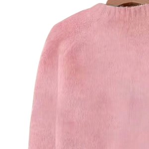 Suéter de punto de mohair rosa para mujer, cuello redondo, manga larga, informal, suave, cálido, holgado, puños y bajo acanalados, de secado rápido, para invierno - Product Image 4