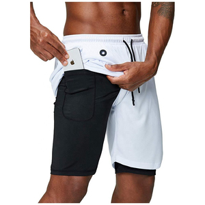 Pantalones Cortos Deportivos de Secado Rápido para Hombre, Color Azul, con Cordón y Bolsillos, Tejido de Spandex y Poliéster, Cintura Media, Color Sólido - Product Image 2
