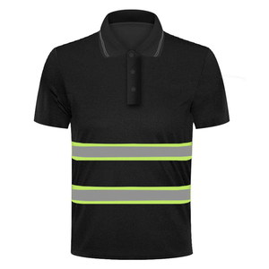 เสื้อโปโลสะท้อนแสงสีดำสำหรับผู้ชาย ระบายอากาศได้ดี แถบสะท้อนแสงมองเห็นได้ชัดเจน ชุดทำงานแบบไร้รอยต่อ วัสดุโพลีเอสเตอร์ - Product Image 1