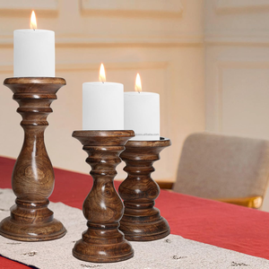 Juego de Portavelas de Madera Hechos a Mano, Juego de Portavelas Rústicos de Madera para Decoración del Hogar, Juego de Portavelas Decorativos Rústicos - Product Image 4