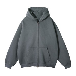 Sudadera con capucha y cremallera completa de algodón grueso extragrande unisex, lisa, azul claro - Product Image 4