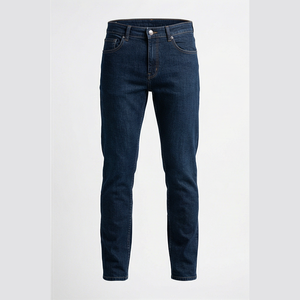 Straight-Leg Dark Wash <b>Denim</b> Jeans Men High Waist Slim Fit Cotton Casual Autumn Style Pants - Product Image 1