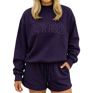 Conjunto de 2 piezas de ropa de calle de invierno para mujer al por mayor: Sudadera de cuello alto y shorts por encima de la rodilla de poliéster/algodón polar ecológico - Product Image 6