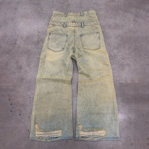 Pantalones Vaqueros Holgados Personalizados para Hombre, Corte Recto, 100% Algodón, Lavado Ácido, con Decoración de Botones, Transpirables, Diseño Sólido - Product Image 3