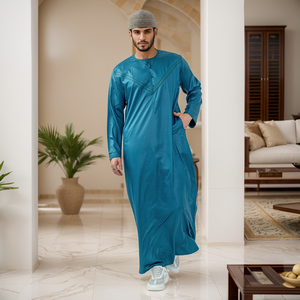 <b>Men</b> Black Polyester <b>Thobe</b> Long Sleeve Ankle Length Sweetheart Neckline Embroidered Breathable Casual Daily Wear Wedding Ramadan - Product Image 6