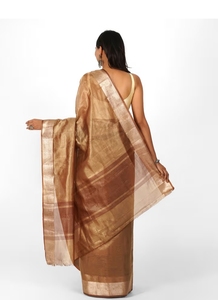 Sari de Seda Banarasi Marrón KV con Blusa Sin Coser - Prenda Tradicional para Fiestas, Sin Arrugas y Reversible - Product Image 3
