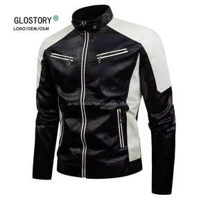 Chaquetas de cuero sintético para hombre, estilo motero, ajustadas, informales, a prueba de viento, con cuello alto, para invierno. - Product Image 1