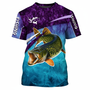 Camiseta de Pesca de Alto Rendimiento con Cuello Redondo, Ropa de Pesca Personalizada de Poliéster para Exteriores, Fabricante de Fábrica - Product Image 1