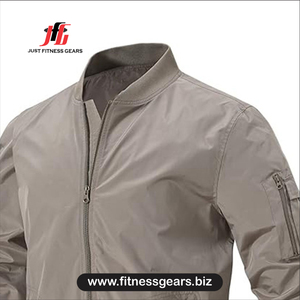 Veste bomber grise pour homme JUST FITNESS GEARS, coupe-vent, fermeture éclair, col montant, vêtement décontracté pour l'automne - Product Image 3