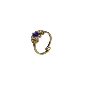 Anillo Clásico de Boda para Mujer, Plata de Ley 925, Chapado en Oro, con Tanzanita y Topacio Blanco, Engaste de Canal - Product Image 1