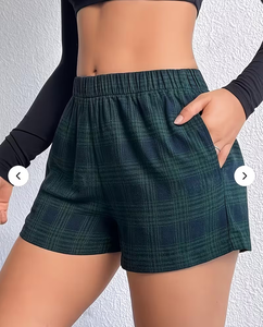 Women's High Waist Plaid Knitted Shorts With Pockets Breathable Elastic Waist Loose Fit Casual Sporty Style - Product Image 5