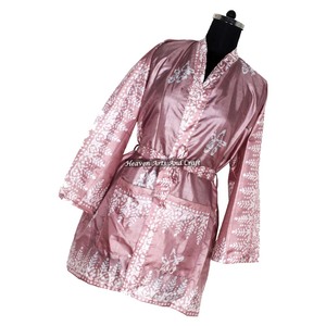 KS002 Hermoso Kimono Sari Vintage, Túnica Corta, Estampado Floral de Verano, Estilo Bohemio, Manga Larga, Holgado, para Vacaciones - Product Image 1