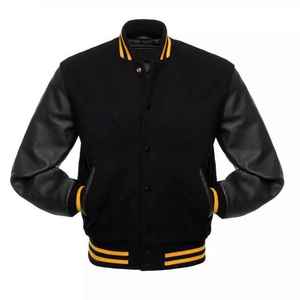 <b>Baseball</b> College Varsity <b>Jacket</b> Custom Letterman Style PU Leather Sleeve Bomber Winter Stand Collar Front <b>for</b> <b>Men</b> OEM Supply - Product Image 6