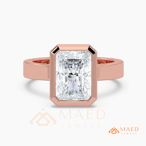 14K Rose <b>Gold</b> Emerald Cut Moissanite <b>Ring</b> Bezel <b>Set</b> Engagement <b>Ring</b> Luxury Bridal Jewelry Gift For Women USA - Product Image 5