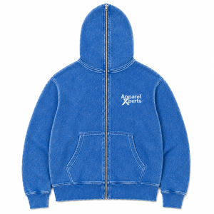 Sweat-shirt streetwear personnalisé en molleton de coton épais, coupe oversize, avec capuche intégrale zippée style cagoule, effet délavé à l'acide et logo - Product Image 1