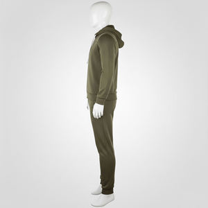Ensemble de survêtement pour homme vert olive et blanc avec veste à capuche zippée et pantalon de jogging à revers, tenue de sport décontractée - Product Image 3