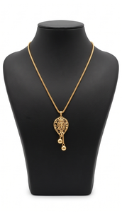 DIVYORO Women's Gold Plated <b>Copper</b> Alloy Carved Tear Drop Pendant <b>Chain</b> - Product Image 1
