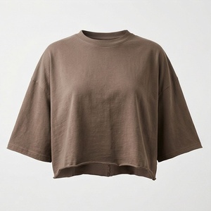 Camiseta Corta de Algodón de Corte Holgado, Cómoda, Diseño Personalizado, Top Corto para Mujer, Ropa Deportiva de Moda - Product Image 1