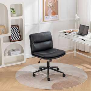 Sedia Girevole Bizerte con Schienale Incrociato e Seduta Larga Regolabile, Nera, per Ufficio/Toeletta - Product Image 1