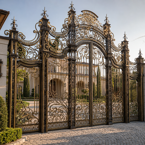 Puerta de Entrada de Lujo de Hierro Forjado Dorado con Adornos Ornamentados para Palacio, Gran Propiedad, Villa, Mansión u Hogar - Product Image 3