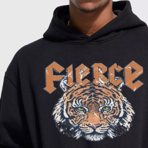 Men's <b>Black</b> Hooded Sweatshirt Regular Fit Solid Front Logo Casual Style Autumn Wear <b>Fleece</b> 100% Cotton Pocket - Product Image 5