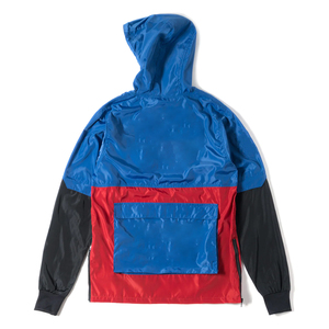 Men's Blue <b>Red</b> Black <b>Hooded</b> Windbreaker <b>Jacket</b> Color Blocking Design Regular Fit Sporty Spring Wear Windproof Printed Logo Front - Product Image 2