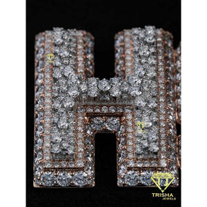Collar de Lujo Personalizado con Letra HSB, Estilo Hip Hop, con Incrustaciones de Diamantes Cultivados en Laboratorio, Colgante con Inicial Personalizada, en Rodio, Oro y Plata de Ley - Product Image 4