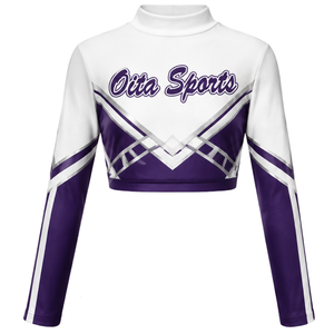 Maillot de cheerleading sublimé violet et blanc à manches longues – Haut de performance athlétique pour l'entraînement, la pratique et les compétitions - Product Image 1