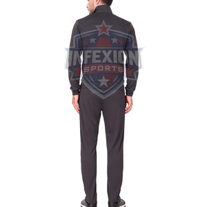 Men's Dark Gray Full Zip <b>Tracksuit</b> Set Solid Color Sporty Style Quick Dry Polyester Long Sleeve Pants With Side Pockets - Product Image 2