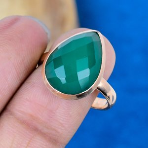 Natural Green Onyx Gemstone Pear Shape <b>Ring</b> Rose Gold Over <b>925</b> Sterling <b>Silver</b> - Product Image 3