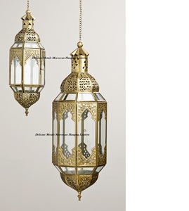 Delicate Metals Moroccan Hanging <b>Lantern</b> Metal & Glass Brass Antique Hanging <b>Light</b> Christmas & Home Decorative Lamp DL-076 - Product Image 2