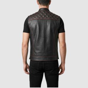 Wholesale Men Genuine <b>Leather</b> Winter Motorcycle <b>Vest</b> <b>Biker</b> Outerwear with Zipper Closure Front Logo - Product Image 2