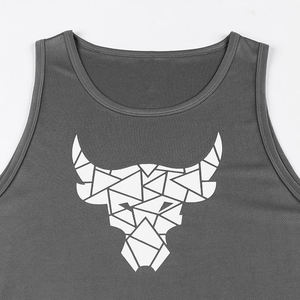 Camiseta sin mangas para hombre, gris, con estampado geométrico de toros, cuello redondo, de secado rápido, transpirable, para gimnasio, fitness, ropa deportiva informal, para entrenamiento. - Product Image 5