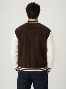 Chaqueta Varsity Moderna para Hombre, Chaqueta Bomber Clásica, Mangas en Contraste, Cuello y Puños Acanalados, Botones a Presión en el Cierre Frontal, Impermeable - Product Image 2
