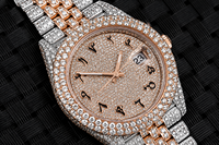 Montre Citizen entièrement pavée de diamants Moissanite VVS, cadran à chiffres arabes, en acier inoxydable bicolore or rose, avec breloque, date, style Hip Hop