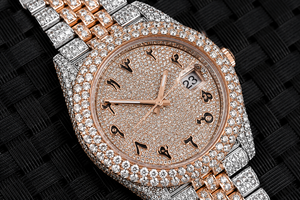 Reloj de Pulsera de Lujo para Hombre, Totalmente Cubierto de Diamantes Moissanite VVS, Esfera con Números Arábigos, Oro Rosa de Dos Tonos, Fecha, Estilo Hip Hop, Plateado - Product Image 6