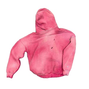 Fabricant en gros de sweats à capuche pour hommes en molleton français épais, avec fermeture éclair, broderie vintage, patchs et effet vieilli - Product Image 5