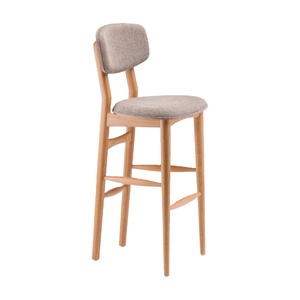 Chaise de bar moderne en bois de teck massif pour salle à manger intérieure et extérieure rembourrée pour siège et dossier pour le salon - Product Image 1