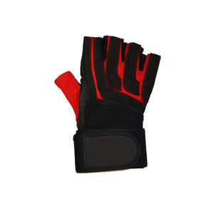 <b>Half</b> Finger Weight Lifting Gloves Black Red PU Leather Breathable Non <b>Slip</b> Adjustable Wrist Strap Gym Fitness Unisex - Product Image 1