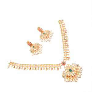 Fine <b>Jewelry</b> Nova Mart Gold Plated <b>Pearl</b> Necklace Earring <b>Set</b> Handmade Designer Wedding <b>Jewelry</b> Oxidized Polish Finish Women - Product Image 1
