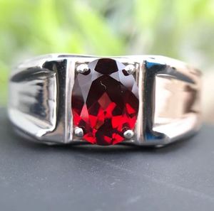 Bague de fiançailles et de mariage de luxe pour homme en argent sterling 925, grenat naturel rouge 3 carats, 10 grammes, pierre de naissance de janvier, sertie à griffes - Product Image 1