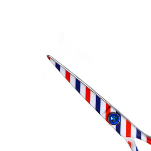 Ciseaux de coiffure professionnels pour barbier, 6 pouces, en acier inoxydable, ciseaux à effiler, manche rayé rouge, blanc, bleu, outils de salon pour barbier - Product Image 3