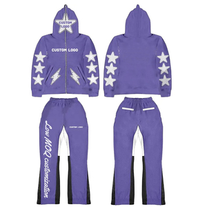 Custom purple Winter Tracksuit Set <b>Zip</b> Hoodie Sweatpants Printed Stars Design Unisex 2 Piece Breathable Lightweight Casual - Product Image 4